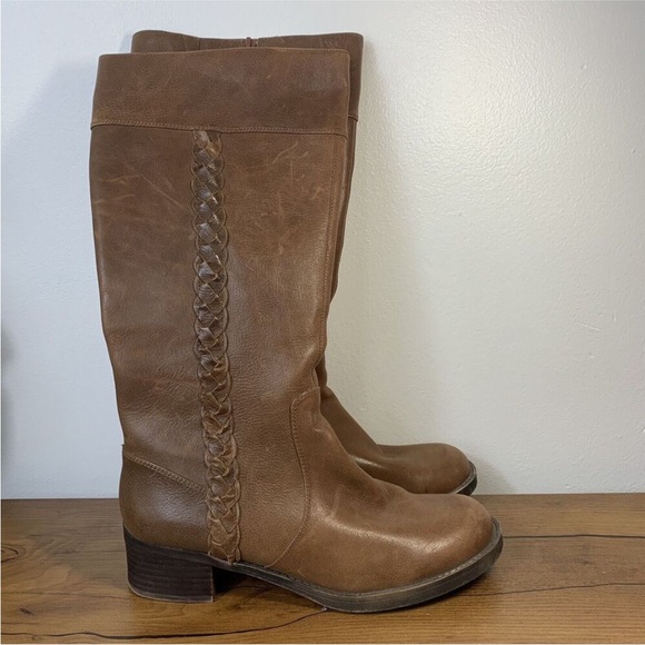 Lucky Brand LP Hatlewx Leather Riding Knee Tall Boots Wheat Winter Haze Cognac - Picture 3 of 3